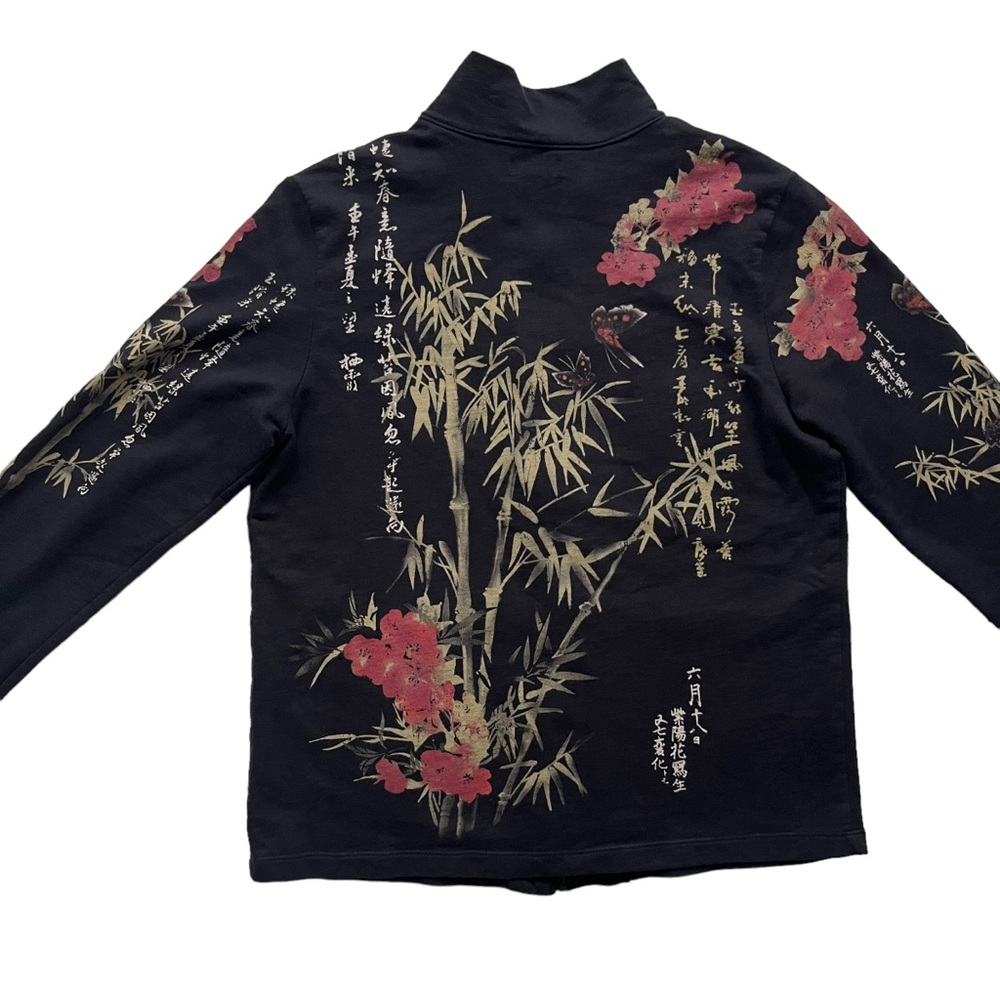 Y2K Cactus Black Bling Floral Bamboo Butterfly Print Lightweight Zip Up Jacket - Picture 7 of 10
